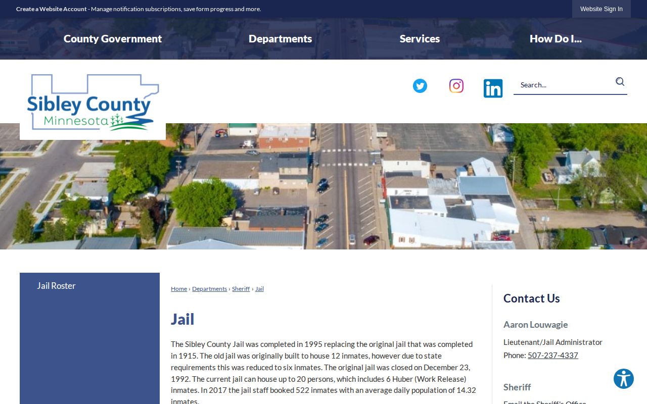 Sibley County Jail facility and release contact page